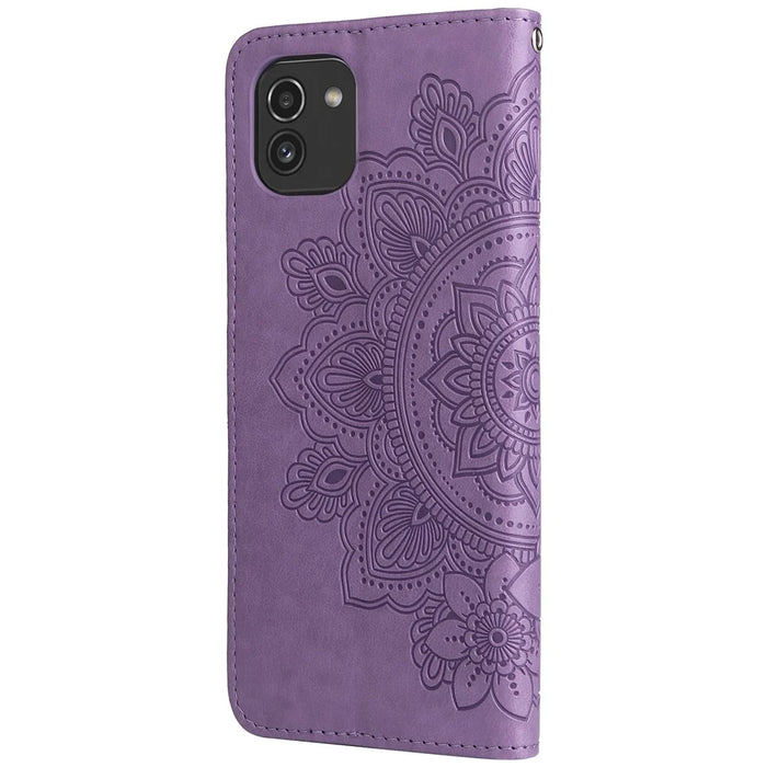 For Samsung Galaxy A03 (166.5mm) Case Floral Pattern PU Leather Wallet Stand Phone Cover - Purple - 3