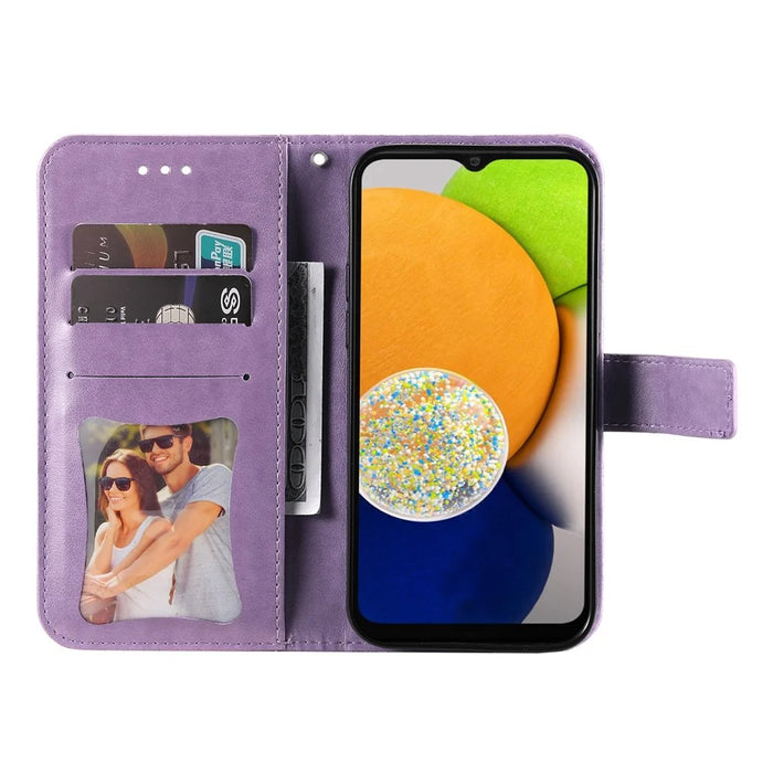 For Samsung Galaxy A03 (166.5mm) Case Floral Pattern PU Leather Wallet Stand Phone Cover - Purple - 4