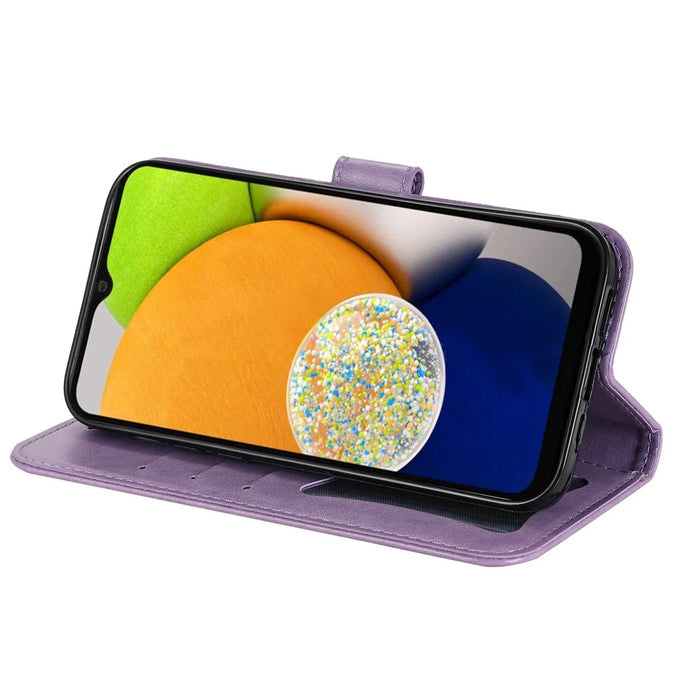 For Samsung Galaxy A03 (166.5mm) Case Floral Pattern PU Leather Wallet Stand Phone Cover - Purple - 5
