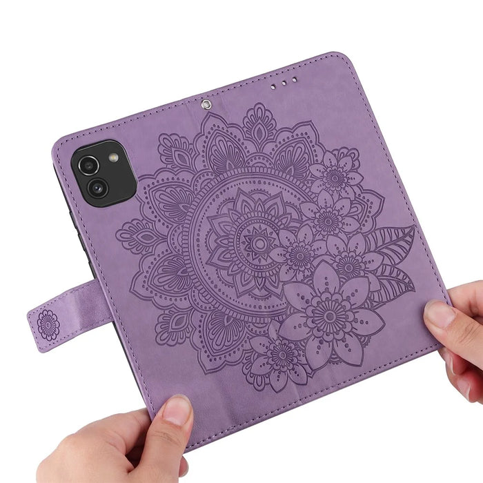 For Samsung Galaxy A03 (166.5mm) Case Floral Pattern PU Leather Wallet Stand Phone Cover - Purple - 6