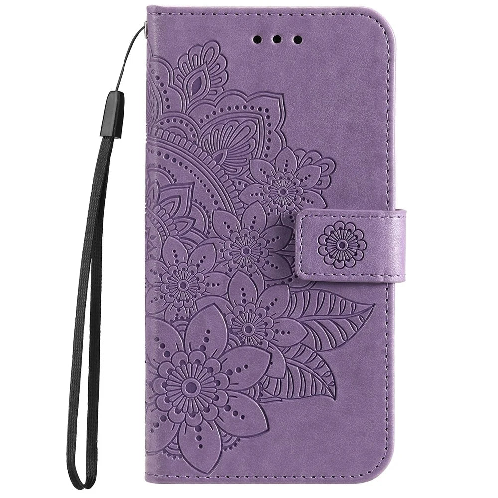 For Samsung Galaxy A03 (164.2mm) Case Floral Pattern PU Leather Wallet Stand Phone Cover - Purple - 2