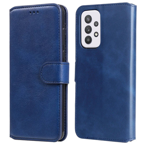 Solid Color Stand Wallet Design Textured Leather Cover + Inner TPU Phone Case for Samsung Galaxy A33 5G - Blue - 1