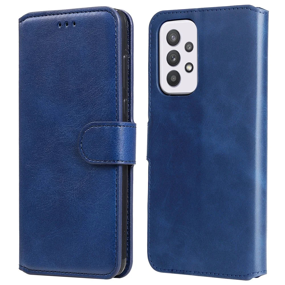 Solid Color Stand Wallet Design Textured Leather Cover + Inner TPU Phone Case for Samsung Galaxy A33 5G - Blue - 1