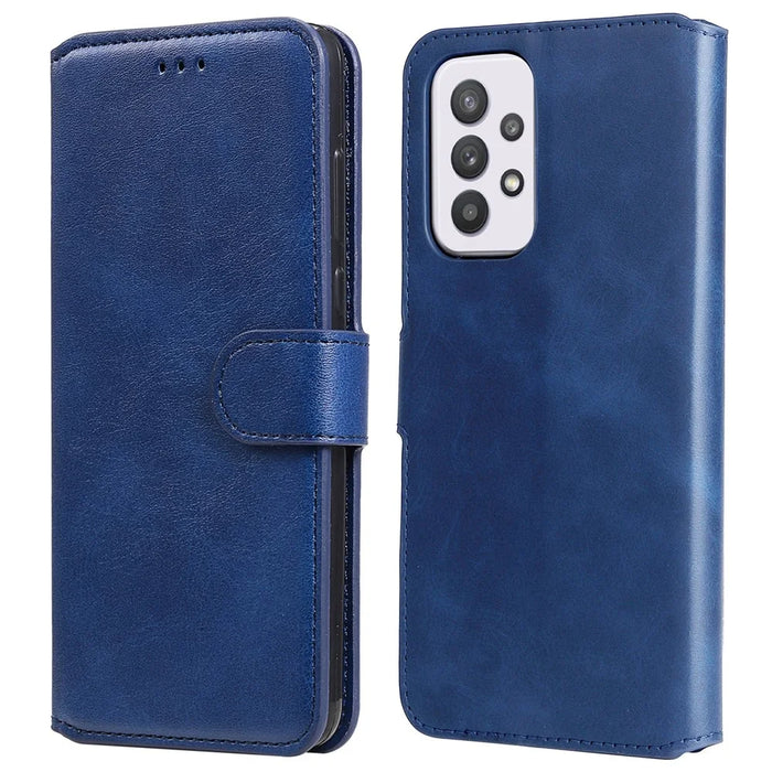 Solid Color Stand Wallet Design Textured Leather Cover + Inner TPU Phone Case for Samsung Galaxy A33 5G - Blue - 1