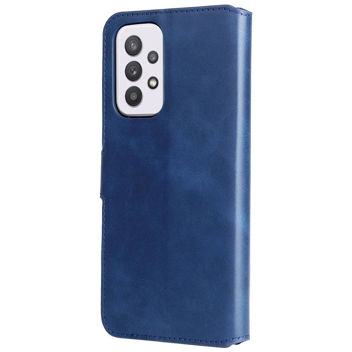 Solid Color Stand Wallet Design Textured Leather Cover + Inner TPU Phone Case for Samsung Galaxy A33 5G - Blue - 3