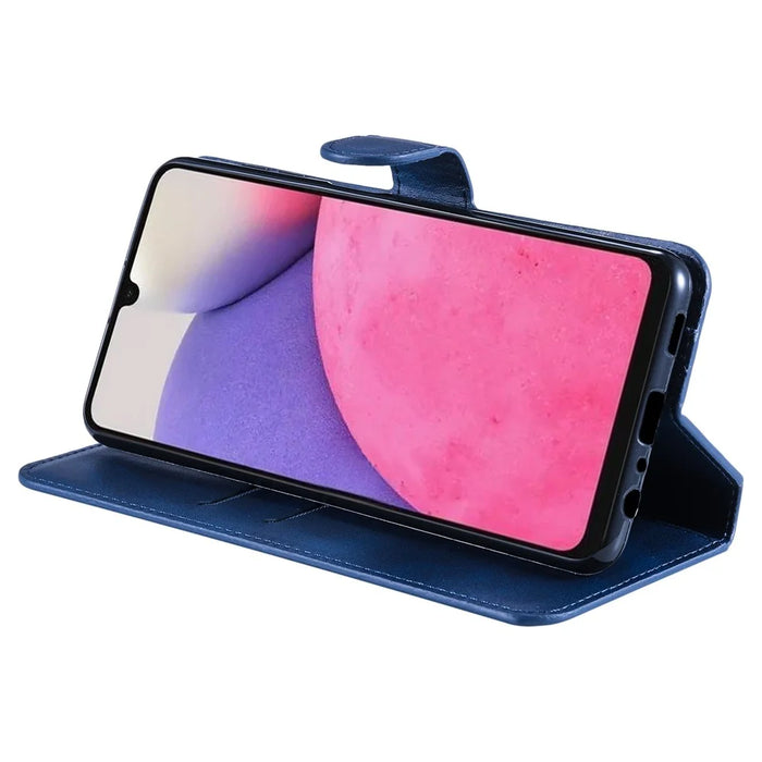 Solid Color Stand Wallet Design Textured Leather Cover + Inner TPU Phone Case for Samsung Galaxy A33 5G - Blue - 4