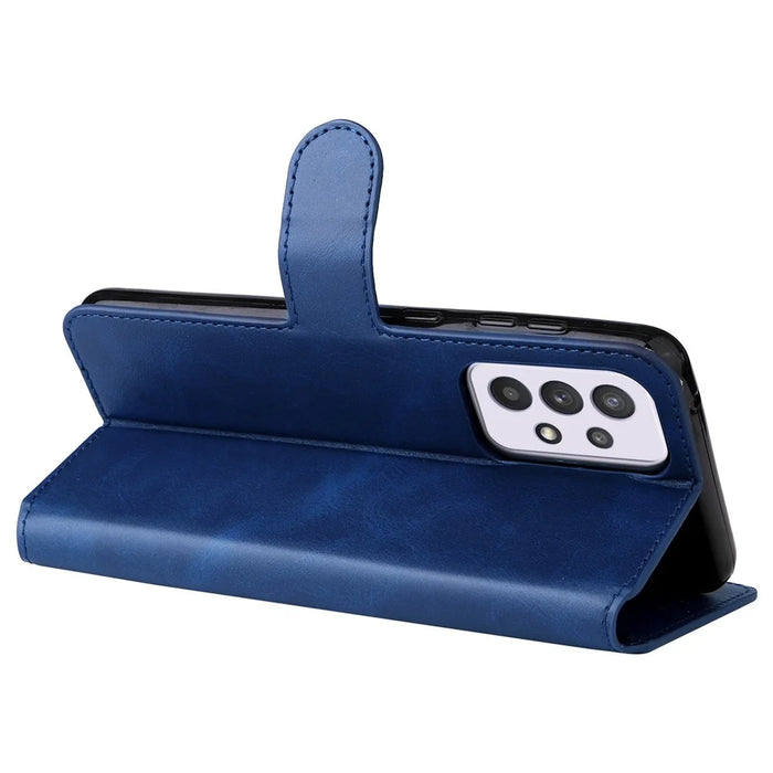 Solid Color Stand Wallet Design Textured Leather Cover + Inner TPU Phone Case for Samsung Galaxy A33 5G - Blue - 5