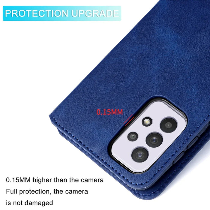Solid Color Stand Wallet Design Textured Leather Cover + Inner TPU Phone Case for Samsung Galaxy A33 5G - Blue - 7