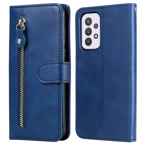 Zipper Pocket Magnetic Clasp Leather Cover Phone Case with Stand Wallet for Samsung Galaxy A33 5G - Blue - 1