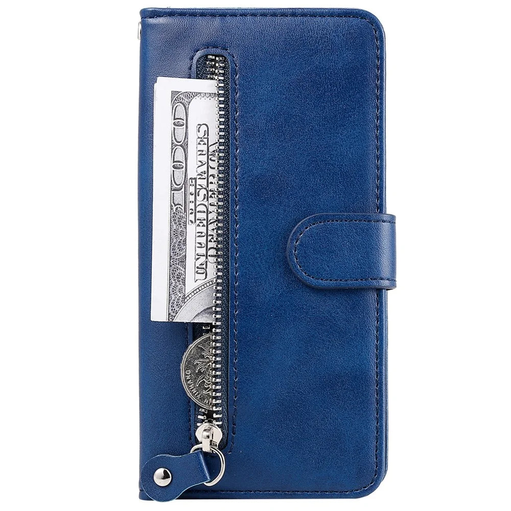 Zipper Pocket Magnetic Clasp Leather Cover Phone Case with Stand Wallet for Samsung Galaxy A33 5G - Blue - 2