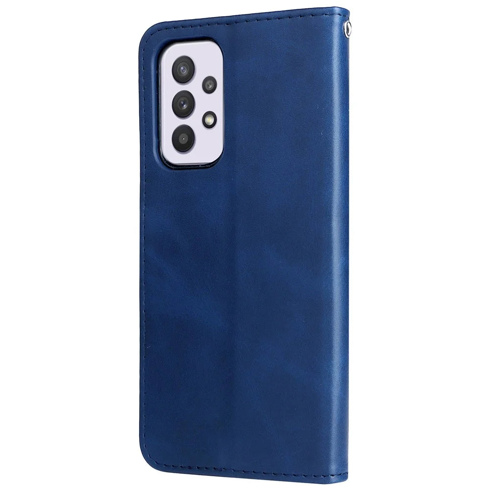 Zipper Pocket Magnetic Clasp Leather Cover Phone Case with Stand Wallet for Samsung Galaxy A33 5G - Blue - 3
