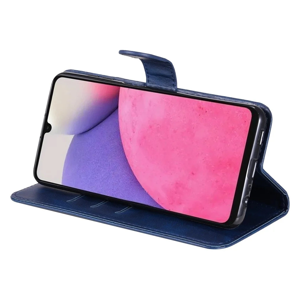 Zipper Pocket Magnetic Clasp Leather Cover Phone Case with Stand Wallet for Samsung Galaxy A33 5G - Blue - 4