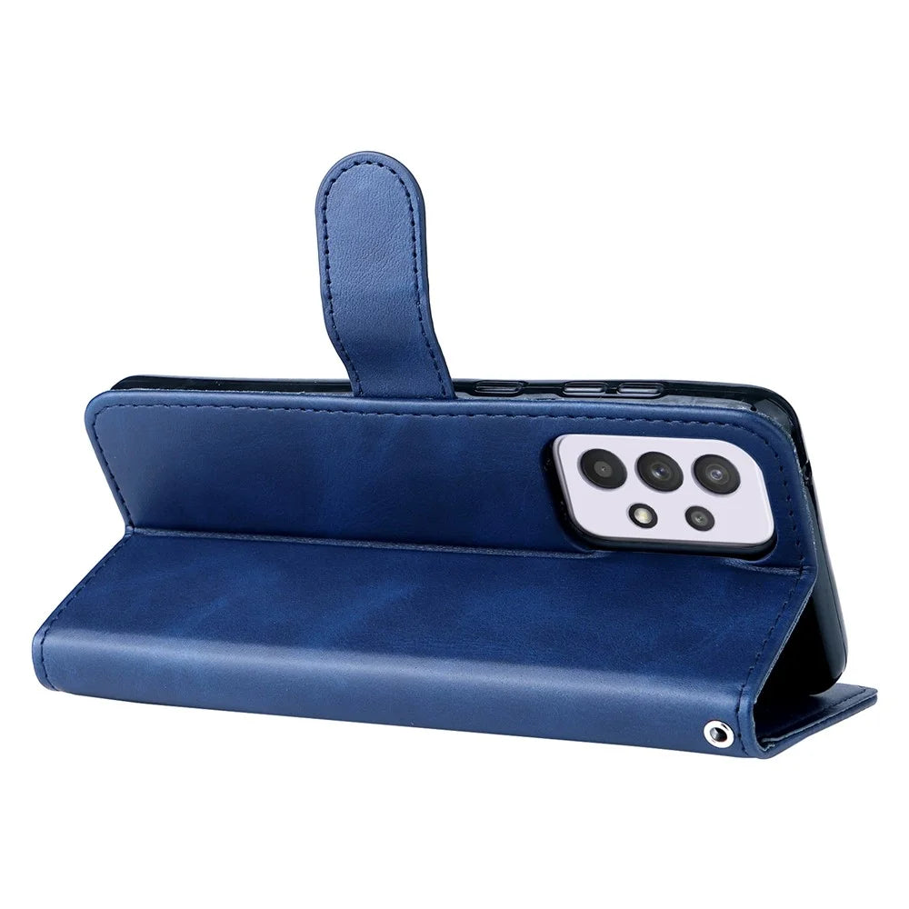 Zipper Pocket Magnetic Clasp Leather Cover Phone Case with Stand Wallet for Samsung Galaxy A33 5G - Blue - 5