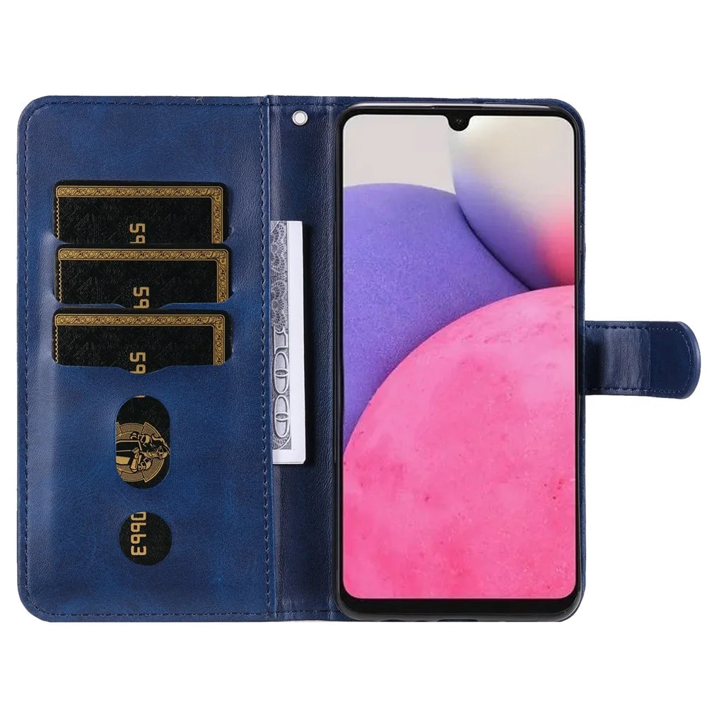 Zipper Pocket Magnetic Clasp Leather Cover Phone Case with Stand Wallet for Samsung Galaxy A33 5G - Blue - 6