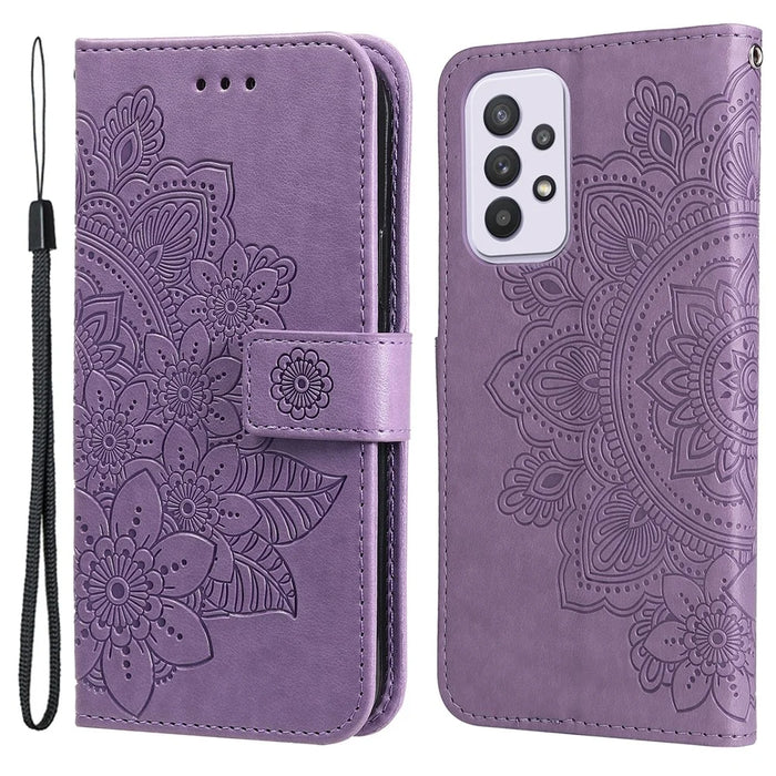 For Samsung Galaxy A33 5G Case Floral Pattern PU Leather Wallet Stand Phone Cover - Purple - 1