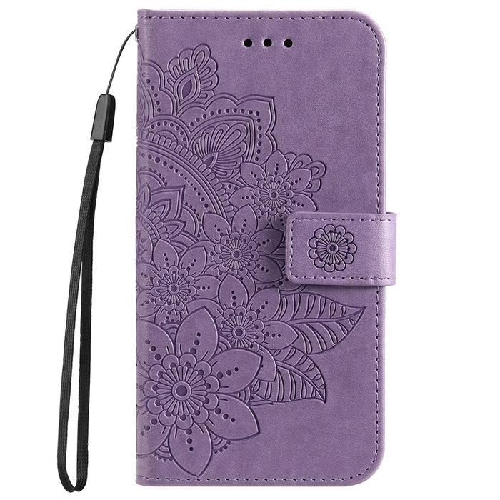 For Samsung Galaxy A33 5G Case Floral Pattern PU Leather Wallet Stand Phone Cover - Purple - 2