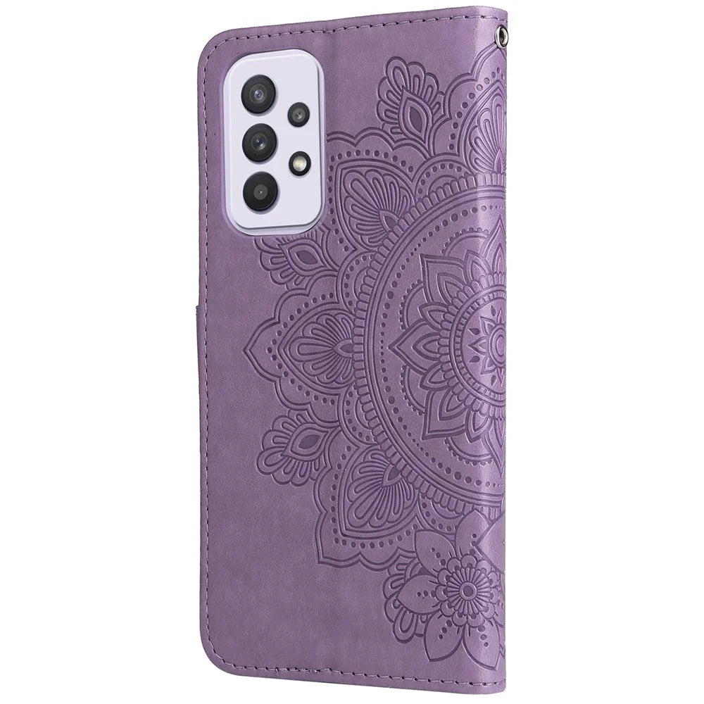 For Samsung Galaxy A33 5G Case Floral Pattern PU Leather Wallet Stand Phone Cover - Purple - 3