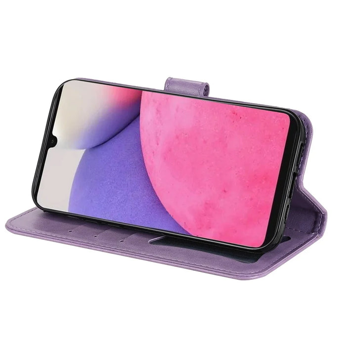 For Samsung Galaxy A33 5G Case Floral Pattern PU Leather Wallet Stand Phone Cover - Purple - 4