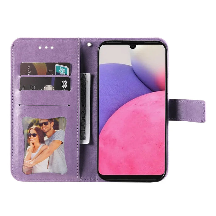 For Samsung Galaxy A33 5G Case Floral Pattern PU Leather Wallet Stand Phone Cover - Purple - 5