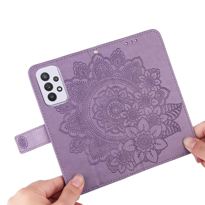 For Samsung Galaxy A33 5G Case Floral Pattern PU Leather Wallet Stand Phone Cover - Purple - 6