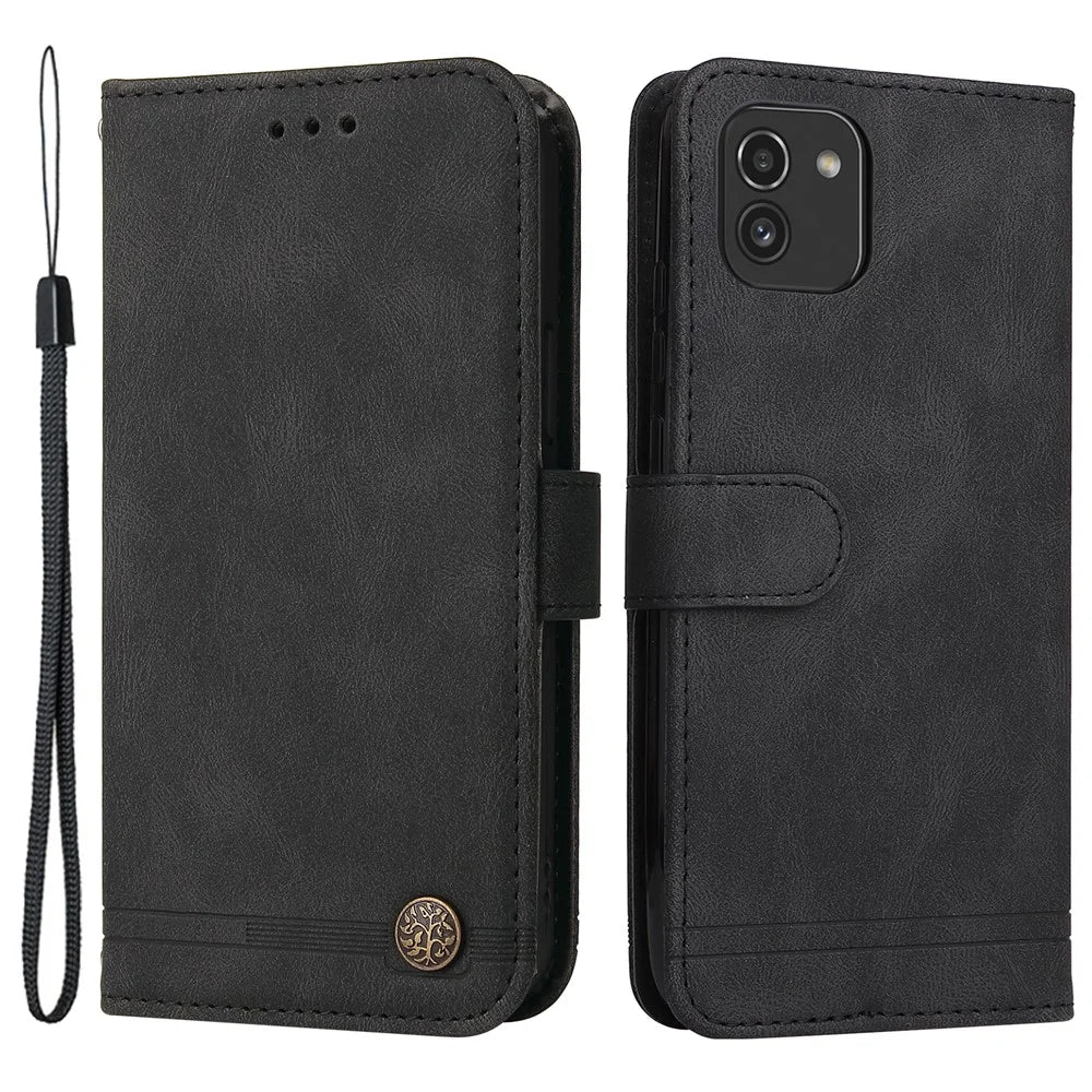 For Samsung Galaxy A03 (164.2mm) Leather Wallet Cases Skin Touch Phone Cover Stand with Strap - Black - 1