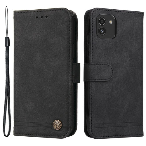 For Samsung Galaxy A03 (164.2mm) Leather Wallet Cases Skin Touch Phone Cover Stand with Strap - Black - 1