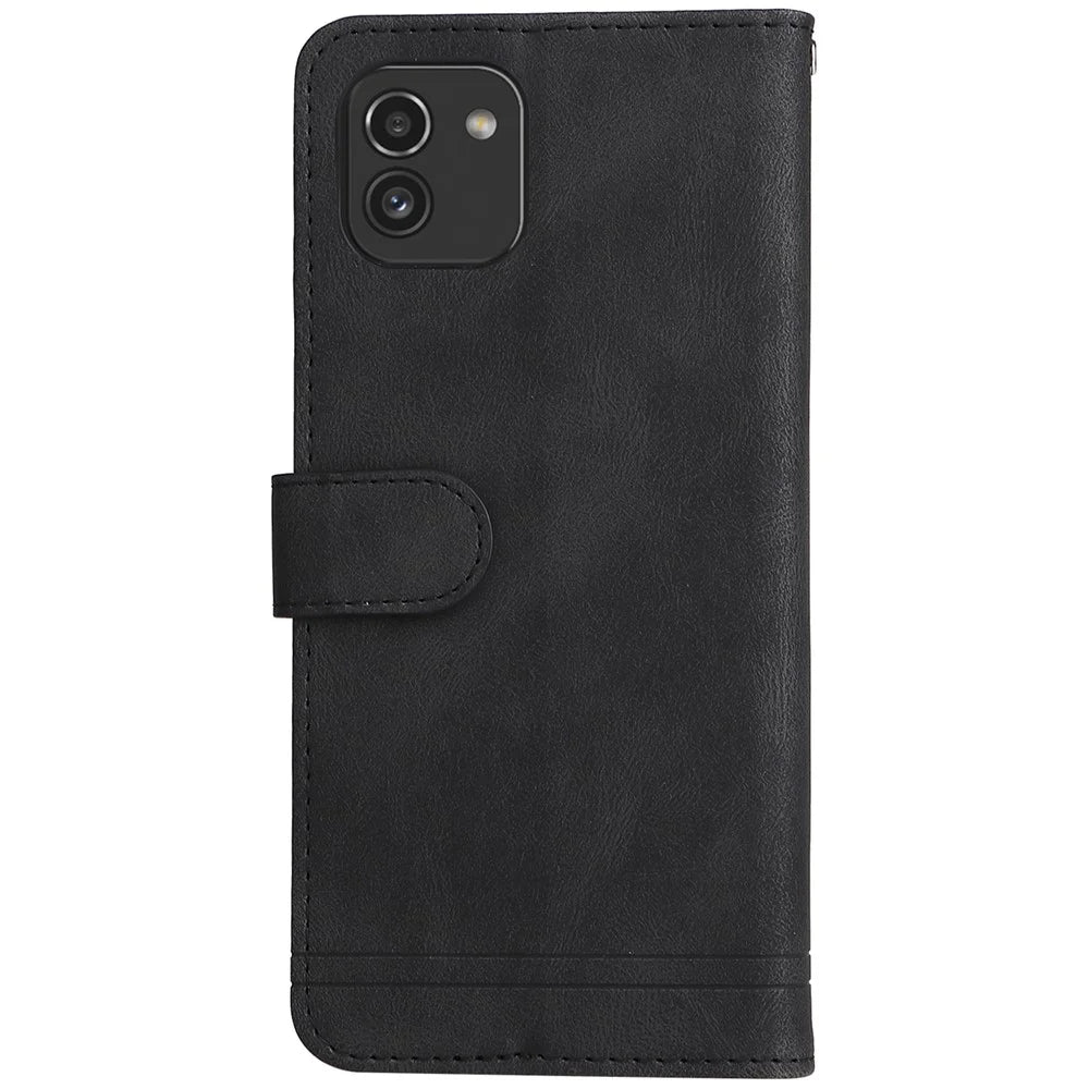 For Samsung Galaxy A03 (164.2mm) Leather Wallet Cases Skin Touch Phone Cover Stand with Strap - Black - 3