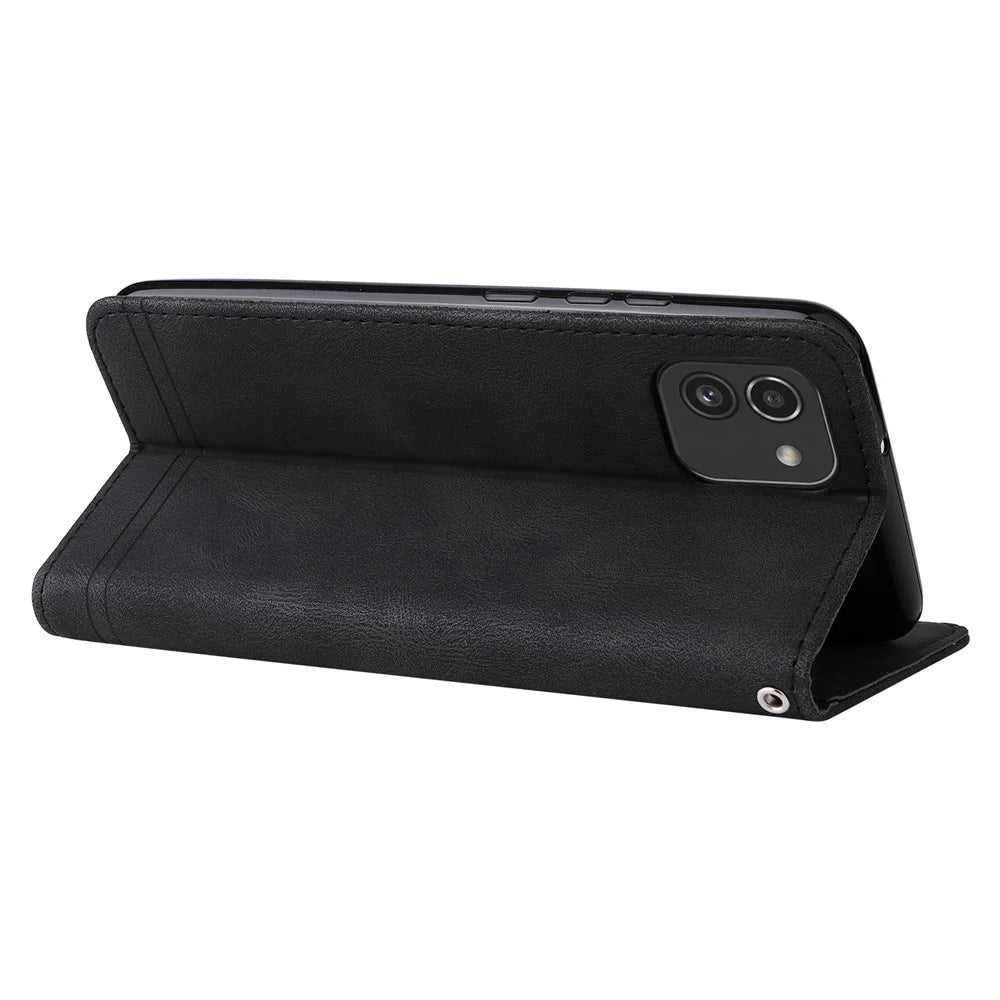 For Samsung Galaxy A03 (164.2mm) Leather Wallet Cases Skin Touch Phone Cover Stand with Strap - Black - 4