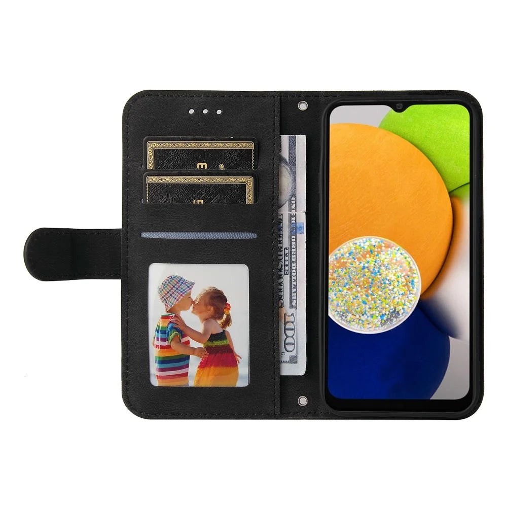 For Samsung Galaxy A03 (164.2mm) Leather Wallet Cases Skin Touch Phone Cover Stand with Strap - Black - 6