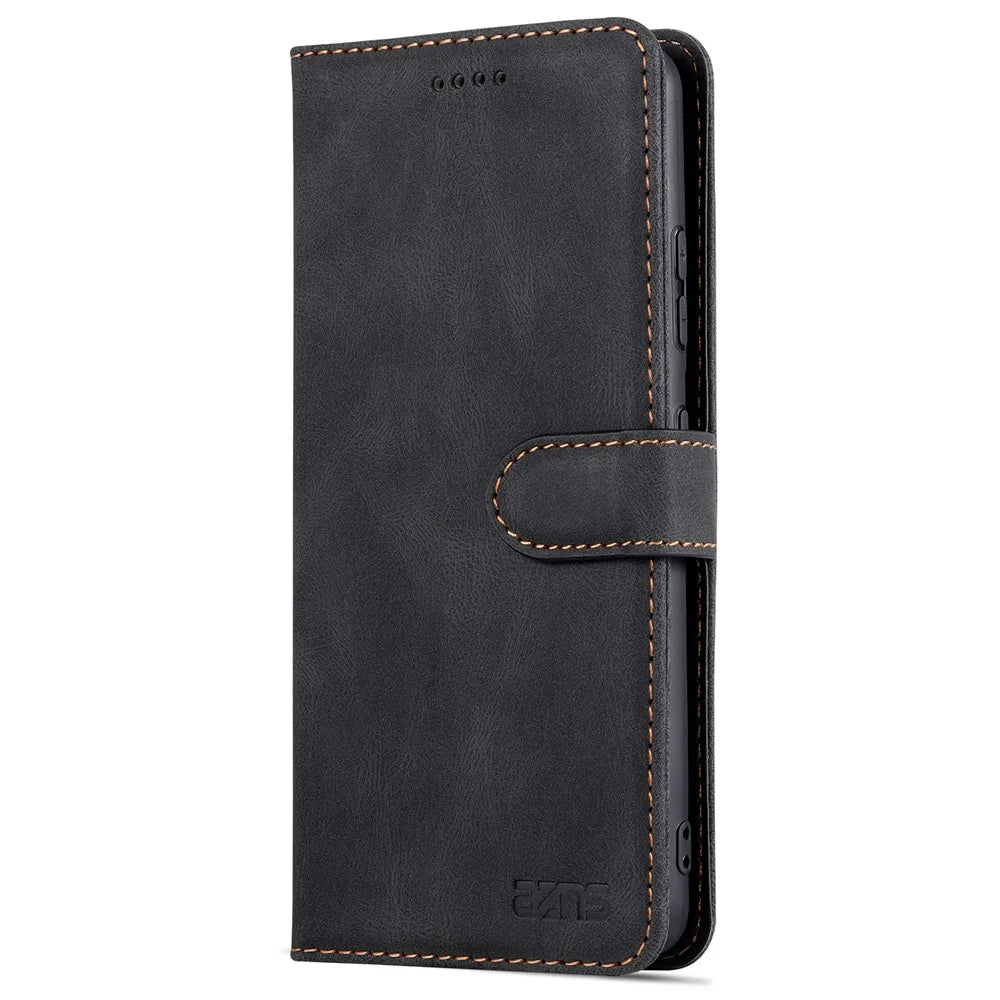 AZNS Wallet Stand PU Leather Full Protection Phone Case Cover for Samsung Galaxy S22+ 5G - Black - 2
