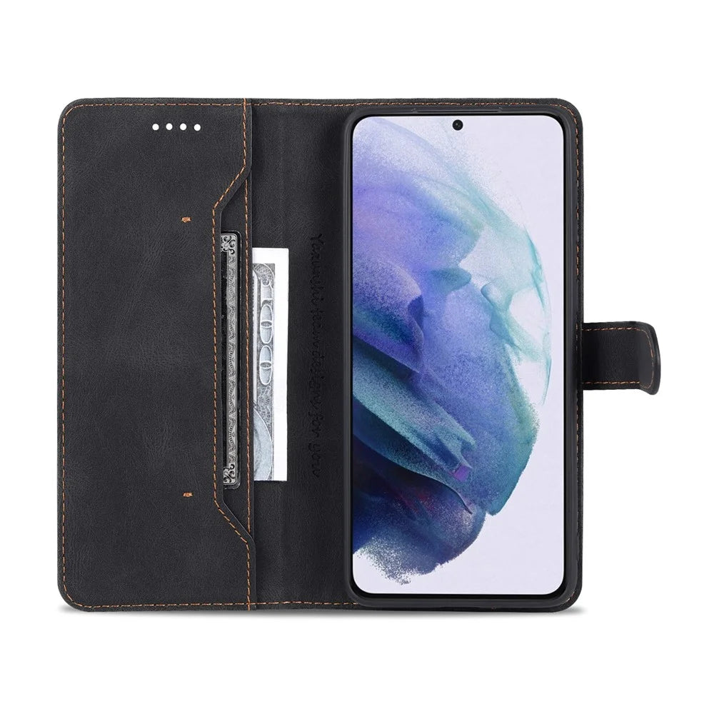 AZNS Wallet Stand PU Leather Full Protection Phone Case Cover for Samsung Galaxy S22+ 5G - Black - 4