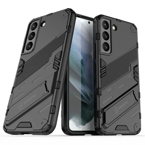 Kickstand Design Flexible TPU + Hard PC Back Phone Cover Anti-Scratch Cellphone Case for Samsung Galaxy S22 5G - Black - 1