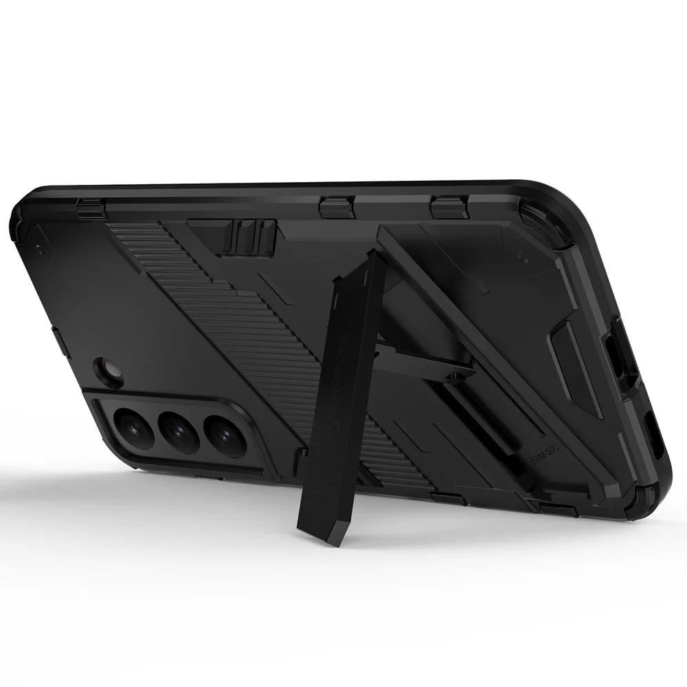 Kickstand Design Flexible TPU + Hard PC Back Phone Cover Anti-Scratch Cellphone Case for Samsung Galaxy S22 5G - Black - 4