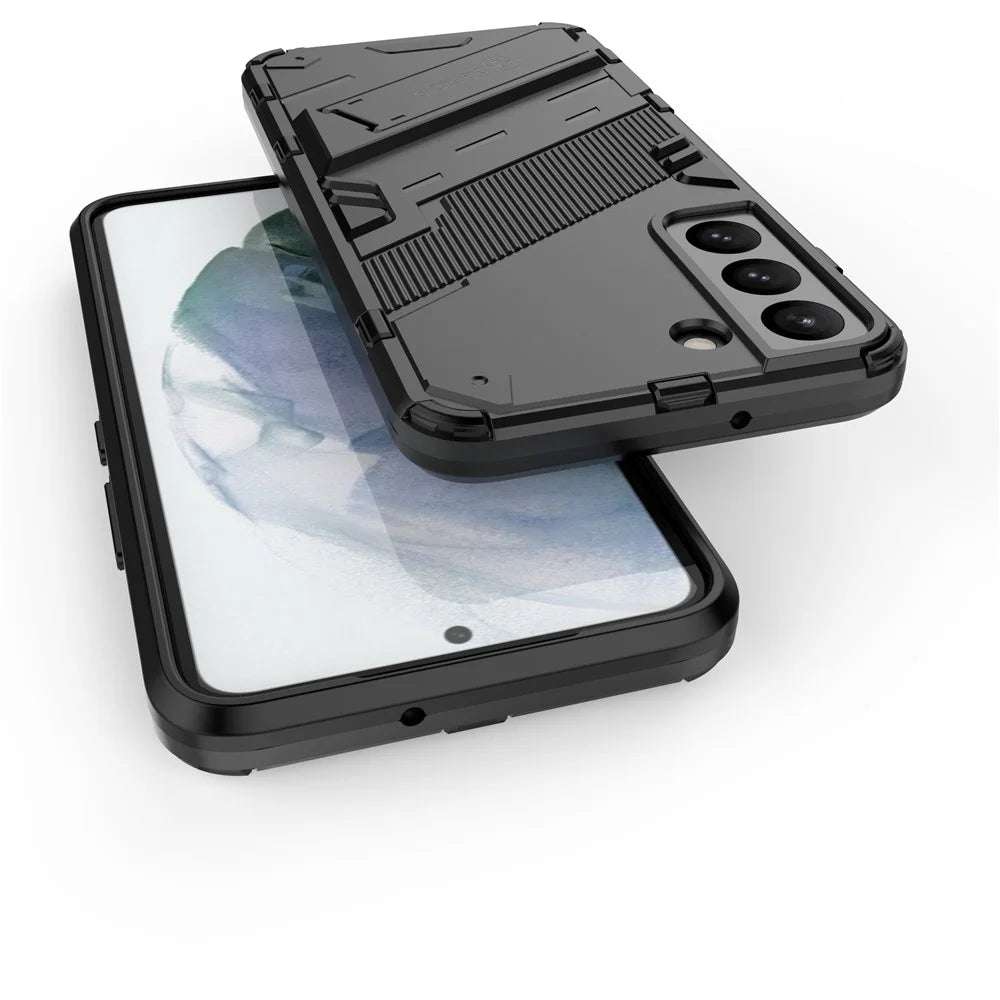 Kickstand Design Flexible TPU + Hard PC Back Phone Cover Anti-Scratch Cellphone Case for Samsung Galaxy S22 5G - Black - 7