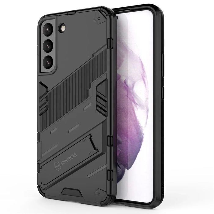 Soft TPU + Hard PC Back Phone Cover Anti-Scratch Cellphone Case with Kickstand for Samsung Galaxy S22+ 5G - Black - 2
