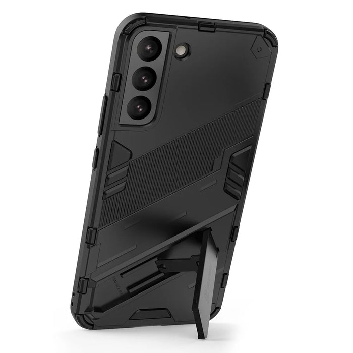 Soft TPU + Hard PC Back Phone Cover Anti-Scratch Cellphone Case with Kickstand for Samsung Galaxy S22+ 5G - Black - 3