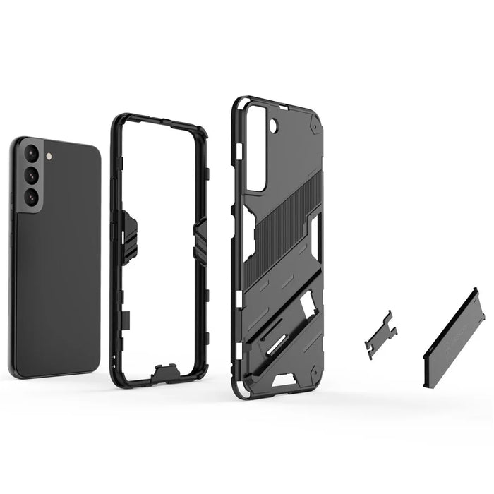 Soft TPU + Hard PC Back Phone Cover Anti-Scratch Cellphone Case with Kickstand for Samsung Galaxy S22+ 5G - Black - 5