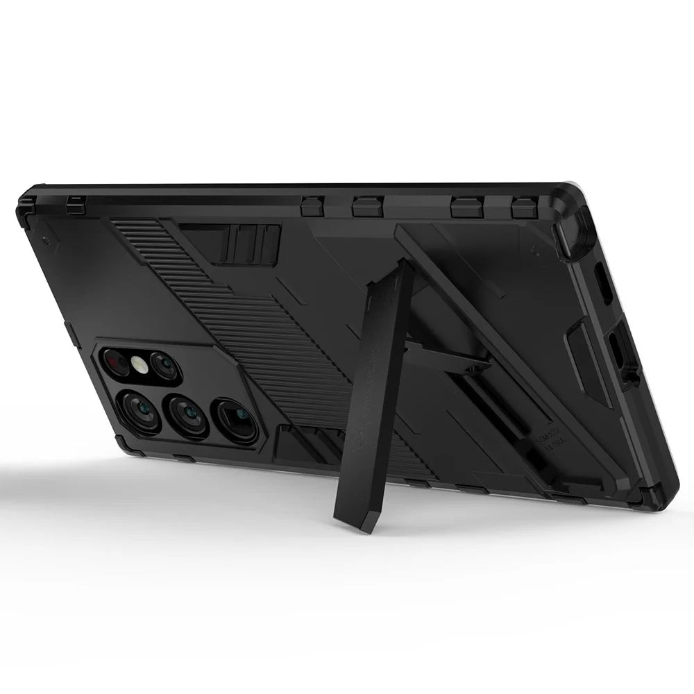 Shockproof TPU + PC Phone Back Cover Cellphone Case with Kickstand for Samsung Galaxy S22 Ultra 5G - Black - 4