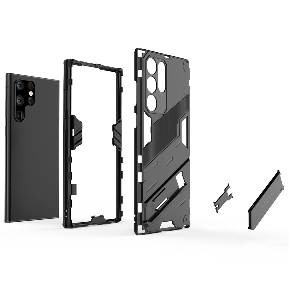 Shockproof TPU + PC Phone Back Cover Cellphone Case with Kickstand for Samsung Galaxy S22 Ultra 5G - Black - 5