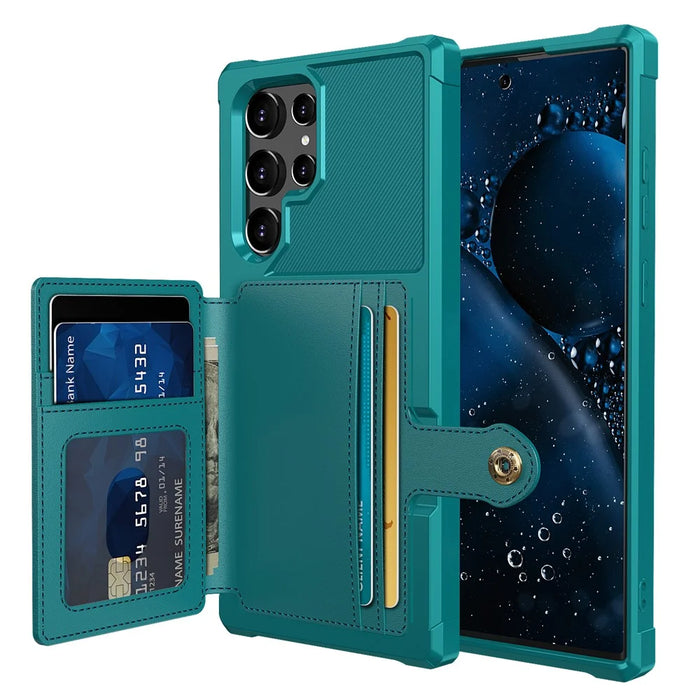 ZM03 For Samsung Galaxy S22 Ultra 5G Case Card Holder Kickstand Soft TPU+PU Leather Shell - Green - 2