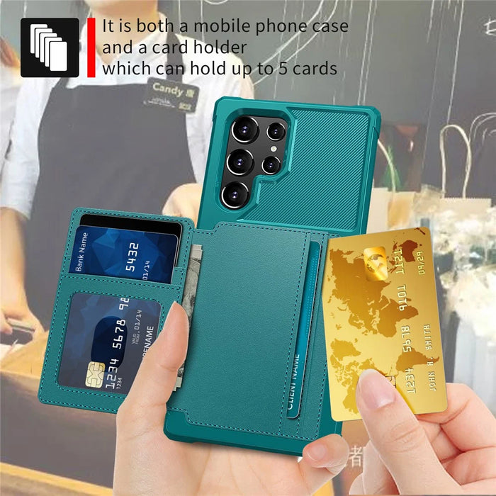 ZM03 For Samsung Galaxy S22 Ultra 5G Case Card Holder Kickstand Soft TPU+PU Leather Shell - Green - 4