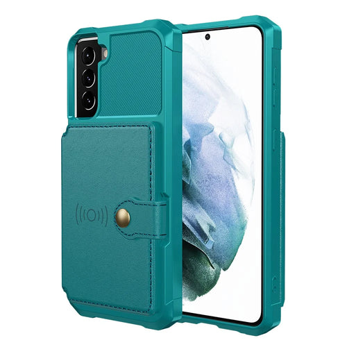 ZM03 For Samsung Galaxy S22 5G PU Leather + TPU Mobile Phone Shell Shockproof Card Holders Kickstand Phone Case Phone Shell [Built-in Magnetic Metal Sheet] - Green - 1