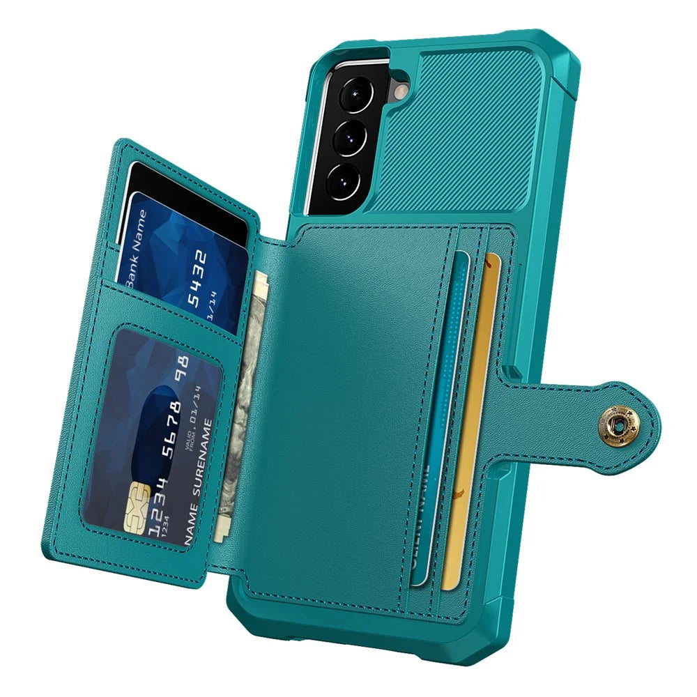 ZM03 For Samsung Galaxy S22 5G PU Leather + TPU Mobile Phone Shell Shockproof Card Holders Kickstand Phone Case Phone Shell [Built-in Magnetic Metal Sheet] - Green - 2