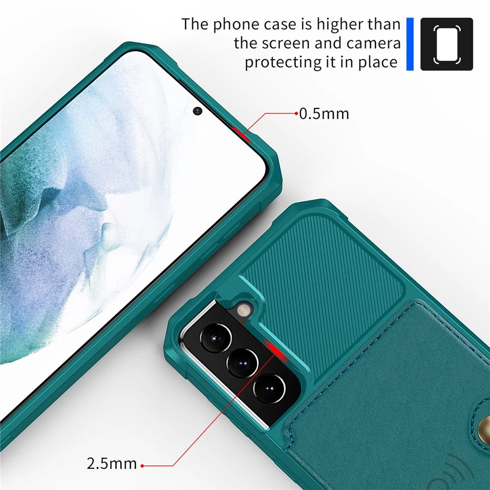 ZM03 For Samsung Galaxy S22 5G PU Leather + TPU Mobile Phone Shell Shockproof Card Holders Kickstand Phone Case Phone Shell [Built-in Magnetic Metal Sheet] - Green - 5