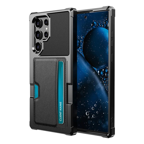 ZM02 Built-in Magnetic Metal Sheet Shockproof Card Holder PU Leather + TPU Hybrid Case Phone Cover for Samsung Galaxy S22 Ultra 5G - Black - 1