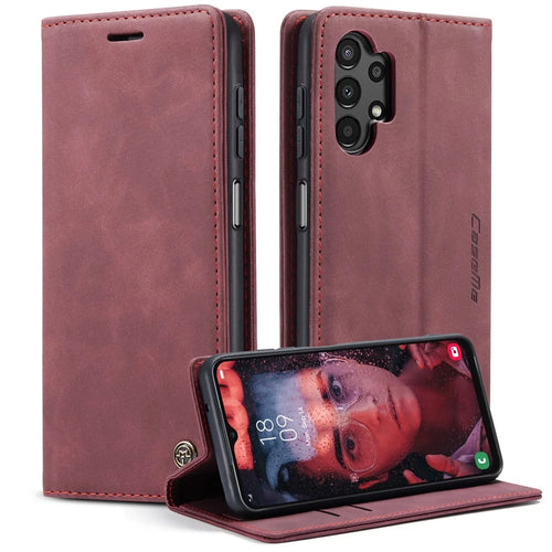CASEME 013 Series Wallet Design PU Leather Flip Folio Phone Case with Stand for Samsung Galaxy A13 5G / A04s 4G (164.7mm) - Red - 1