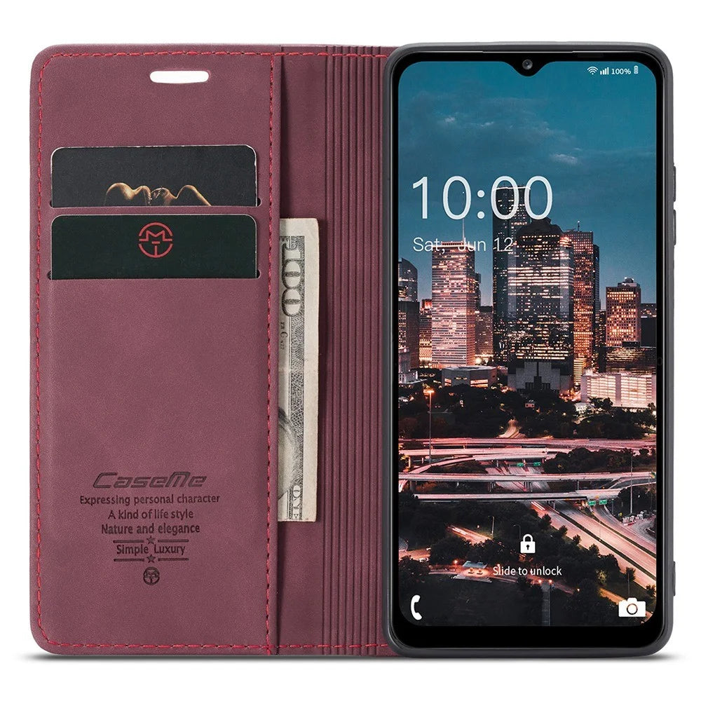 CASEME 013 Series Wallet Design PU Leather Flip Folio Phone Case with Stand for Samsung Galaxy A13 5G / A04s 4G (164.7mm) - Red - 2