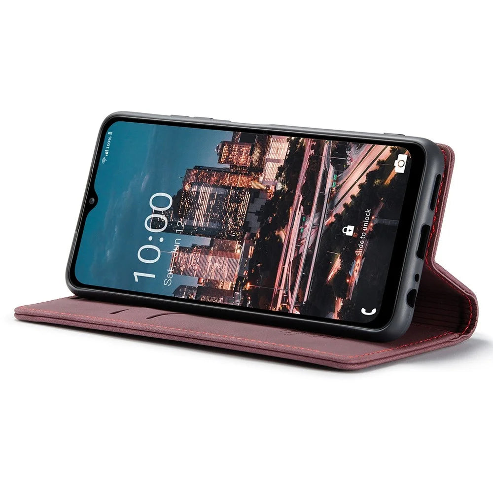 CASEME 013 Series Wallet Design PU Leather Flip Folio Phone Case with Stand for Samsung Galaxy A13 5G / A04s 4G (164.7mm) - Red - 3