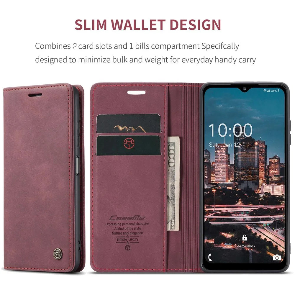 CASEME 013 Series Wallet Design PU Leather Flip Folio Phone Case with Stand for Samsung Galaxy A13 5G / A04s 4G (164.7mm) - Red - 4