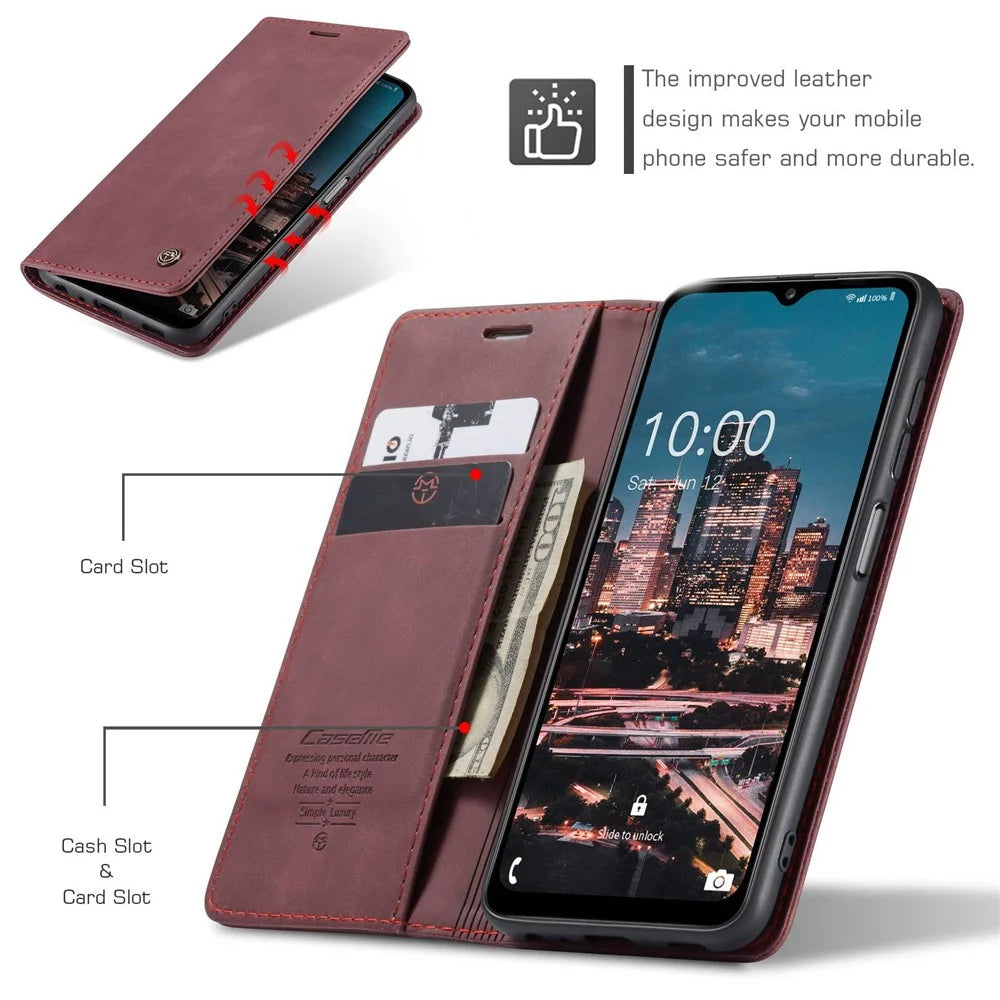 CASEME 013 Series Wallet Design PU Leather Flip Folio Phone Case with Stand for Samsung Galaxy A13 5G / A04s 4G (164.7mm) - Red - 5